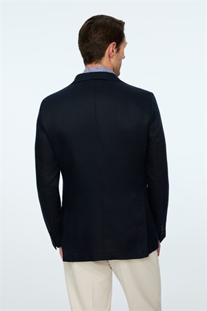 Morven Erkek Lacivert Dokuma Trend Düz Slim Fit Mono Yaka Ceket