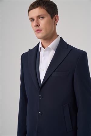 Morven Erkek Lacivert Düz Sivri Yaka Dynamic Fit Kaban