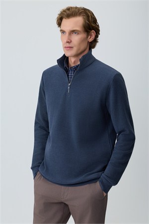 Morven Erkek Lacivert Fermuarlı Bato Yaka Dynamic Fit Sweatshirt