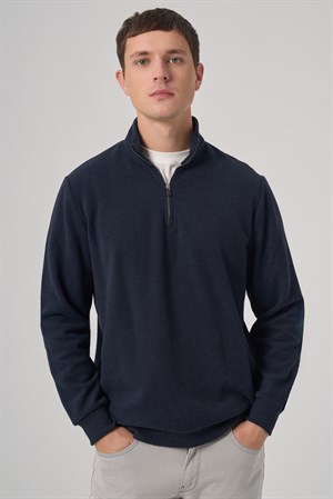 Morven Erkek Lacivert Fermuarlı Bato Yaka Dynamic Fit Sweatshirt