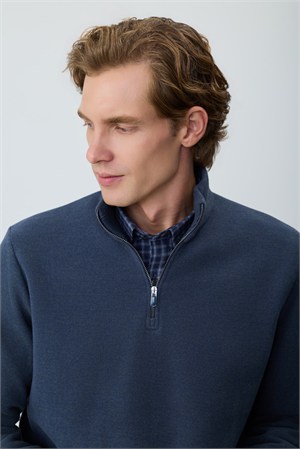Morven Erkek Lacivert Fermuarlı Bato Yaka Dynamic Fit Sweatshirt