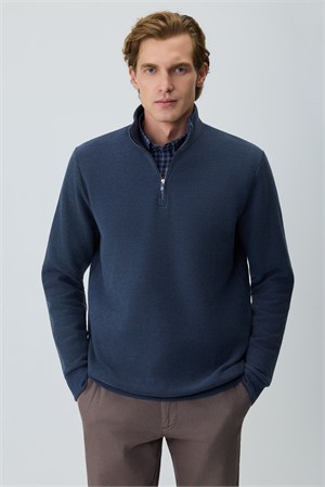 Morven Erkek Lacivert Fermuarlı Bato Yaka Dynamic Fit Sweatshirt