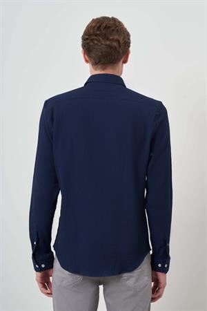 Morven Erkek Lacivert Gofre Trend Desenli Dynamic Fit İtalyan Yaka Gömlek