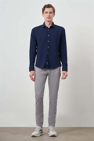 Morven Erkek Lacivert Gofre Trend Desenli Dynamic Fit İtalyan Yaka Gömlek