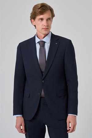 Morven Erkek Lacivert Slim Fit Mono Yaka Yelekli Takım Elbise