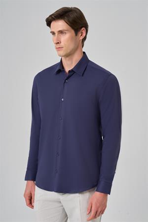 Morven Erkek Lacivert Slim Fit Sert Yaka Gömlek