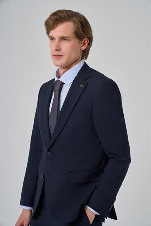 Morven Erkek Lacivert Slim Fit Mono Yaka Yelekli Takım Elbise