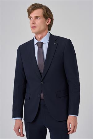 Morven Erkek Lacivert Slim Fit Mono Yaka Yelekli Takım Elbise