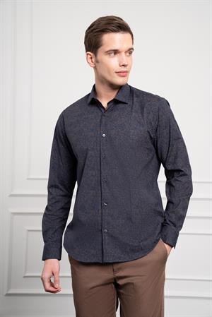 Morven Erkek Lacivert - Kahve Trend Dynamic Fit İtalyan Yaka Gömlek