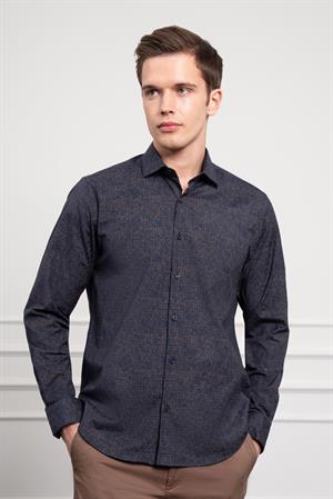 Morven Erkek Lacivert - Kahve Trend Dynamic Fit İtalyan Yaka Gömlek