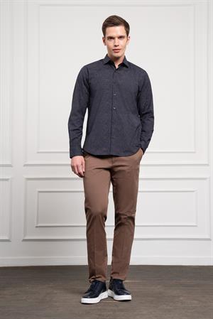 Morven Erkek Lacivert - Kahve Trend Dynamic Fit İtalyan Yaka Gömlek