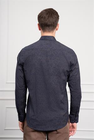 Morven Erkek Lacivert - Kahve Trend Dynamic Fit İtalyan Yaka Gömlek