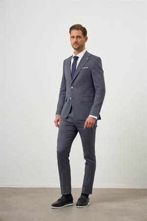 Morven Erkek Lacivert Keten Desenli Slim Fit Takım Elbise