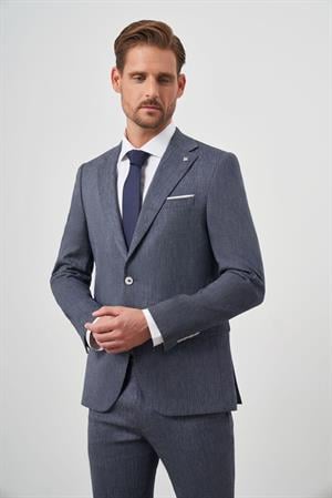 Morven Erkek Lacivert Keten Desenli Slim Fit Takım Elbise