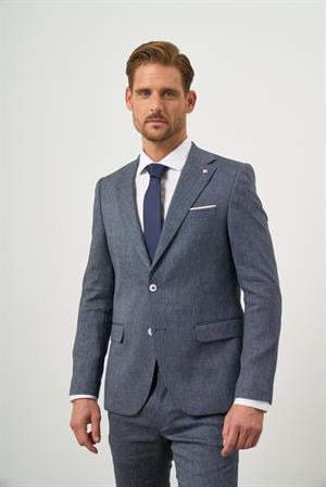 Morven Erkek Lacivert Keten Desenli Slim Fit Takım Elbise