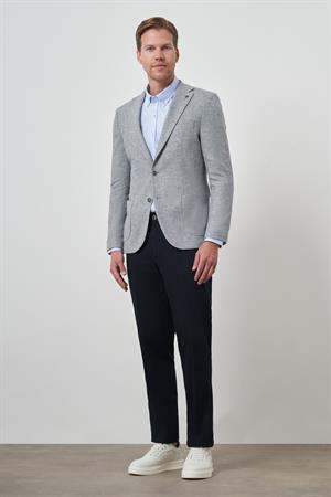 Morven Erkek Lacivert Keten Dokuma Slim Fit Mono Yaka Ceket