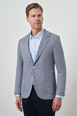 Morven Erkek Lacivert Keten Dokuma Slim Fit Mono Yaka Ceket