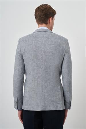 Morven Erkek Lacivert Keten Dokuma Slim Fit Mono Yaka Ceket