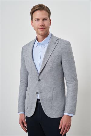 Morven Erkek Lacivert Keten Dokuma Slim Fit Mono Yaka Ceket