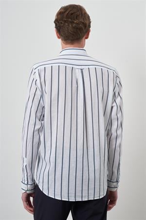 Morven Erkek Lacivert Keten Dynamic Fit Düğmeli Yaka Gömlek