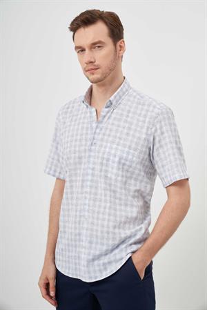 Morven Erkek Lacivert Keten Kısa Kollu Gömlek