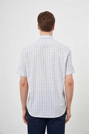 Morven Erkek Lacivert Keten Kısa Kollu Gömlek