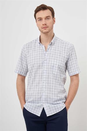 Morven Erkek Lacivert Keten Kısa Kollu Gömlek