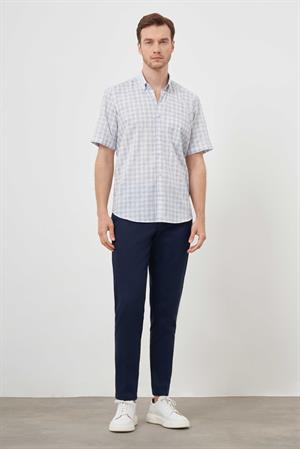 Morven Erkek Lacivert Keten Kısa Kollu Gömlek