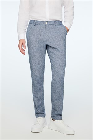 Morven Erkek Lacivert Keten Trend Desenli Lastikli Slim Fit Pantolon