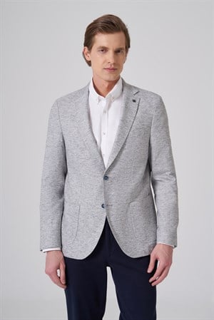 Morven Erkek Lacivert Keten Trend Desenli Slim Fit Mono Yaka Ceket