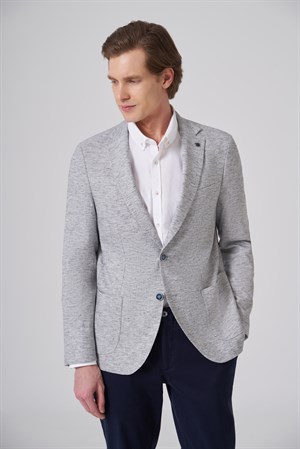 Morven Erkek Lacivert Keten Trend Desenli Slim Fit Mono Yaka Ceket