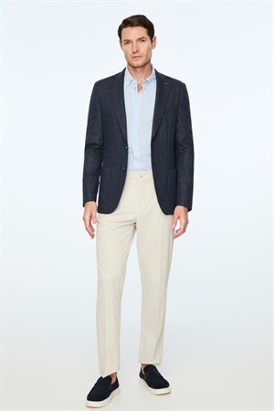 Morven Erkek Lacivert Keten Trend Desenli Slim Fit Ceket