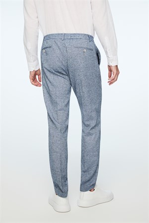 Morven Erkek Lacivert Keten Trend Desenli Lastikli Slim Fit Pantolon