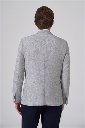 Morven Erkek Lacivert Keten Trend Desenli Slim Fit Mono Yaka Ceket