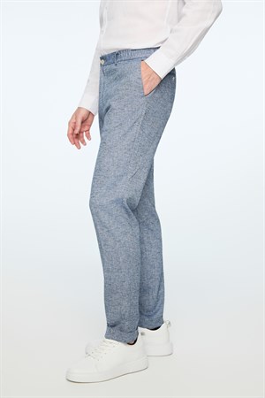 Morven Erkek Lacivert Keten Trend Desenli Lastikli Slim Fit Pantolon