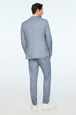 Morven Erkek Lacivert Keten Trend Desenli Slim Fit Mono Yaka Ceket