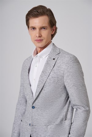 Morven Erkek Lacivert Keten Trend Desenli Slim Fit Mono Yaka Ceket