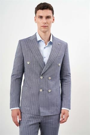 Morven Erkek Lacivert Keten Trend Kruvaze Slim Fit Sivri Yaka Takım Elbise