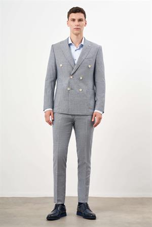 Morven Erkek Lacivert Keten Trend Kruvaze Slim Fit Sivri Yaka Takım Elbise