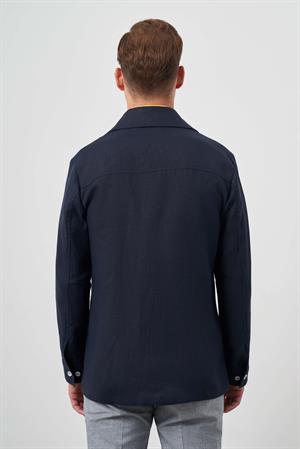 Morven Erkek Lacivert Keten Worker Gömlek Mont