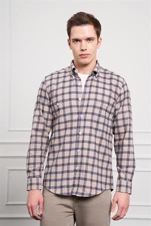 Morven Erkek Lacivert Kışlık Düğmeli Yaka Regular Fit Gömlek