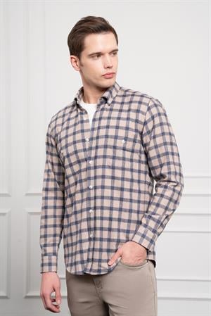 Morven Erkek Lacivert Kışlık Düğmeli Yaka Regular Fit Gömlek