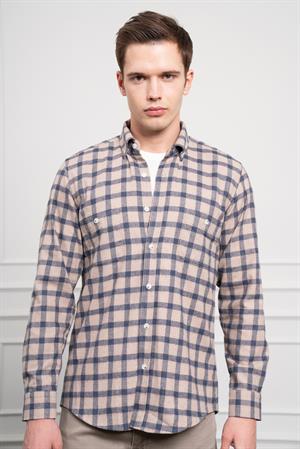 Morven Erkek Lacivert Kışlık Düğmeli Yaka Regular Fit Gömlek