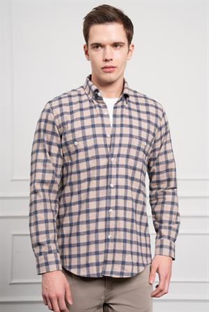 Morven Erkek Lacivert Kışlık Düğmeli Yaka Regular Fit Gömlek