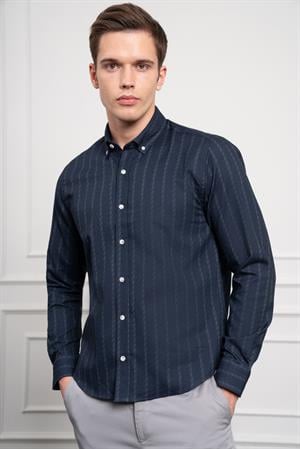 Morven Erkek Lacivert Kışlık Dynamic Fit Düğmeli Yaka Gömlek