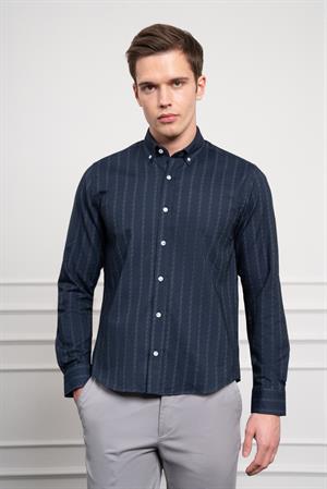 Morven Erkek Lacivert Kışlık Dynamic Fit Düğmeli Yaka Gömlek