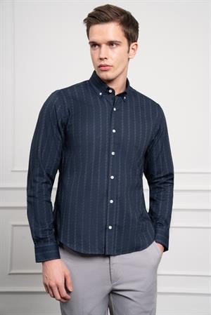Morven Erkek Lacivert Kışlık Dynamic Fit Düğmeli Yaka Gömlek