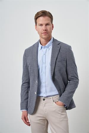 Morven Erkek Lacivert Örme Slim Fit Mono Yaka Ceket