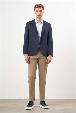 Morven Erkek Lacivert Örme Slim Fit Torba Cep Mono Yaka Spor Ceket