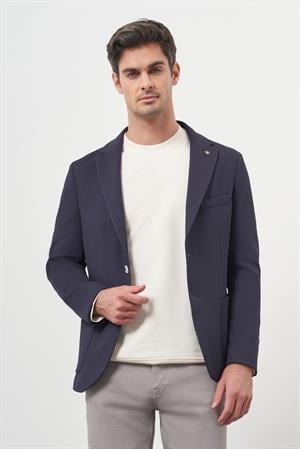 Morven Erkek Lacivert Örme Slim Fit Torba Cep Mono Yaka Spor Ceket